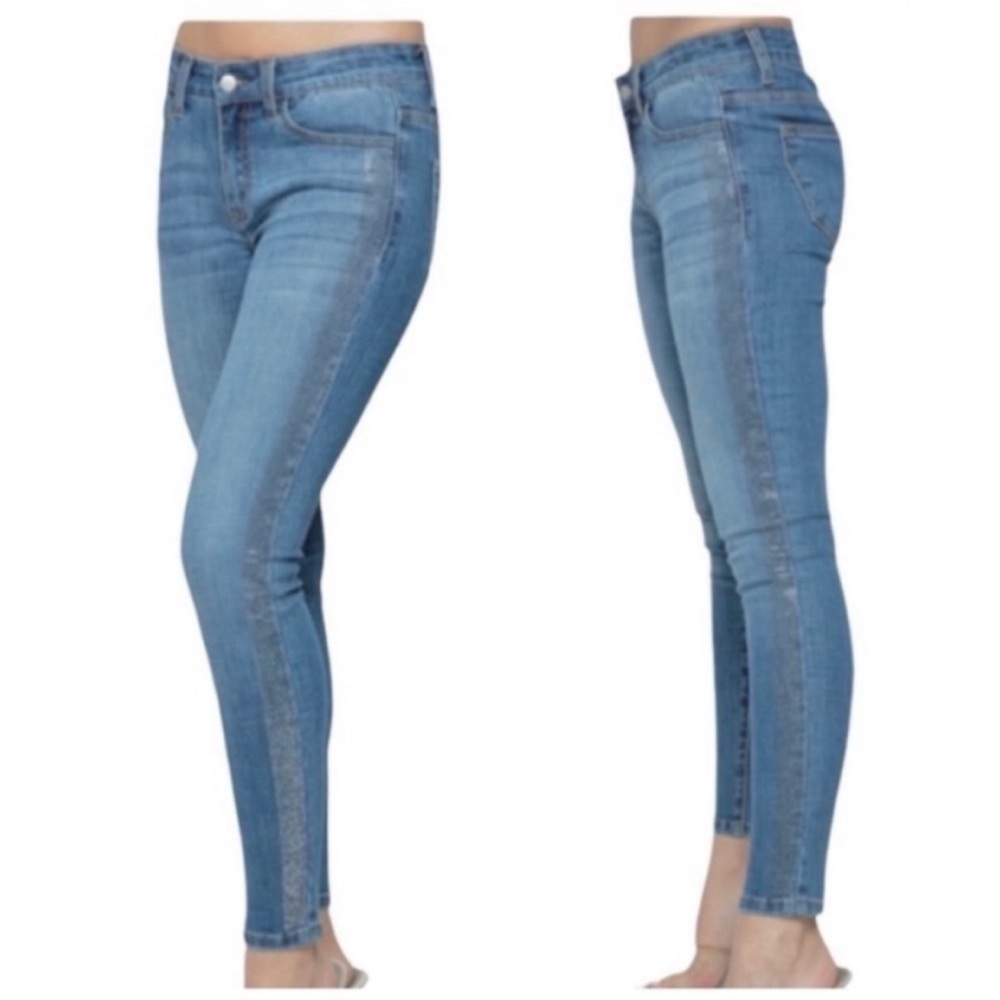 VOCAL crystals strip ankle jeans XL